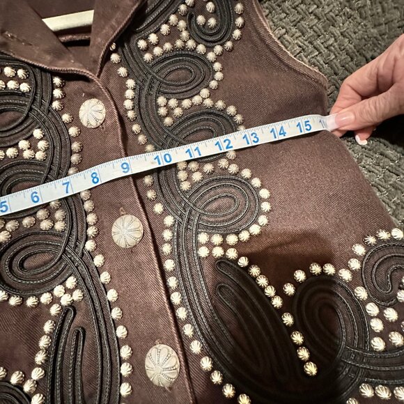 Double D Ranch Womens Sz XS Dark Brown Western Embellishment Vest - Picture 6 of 9